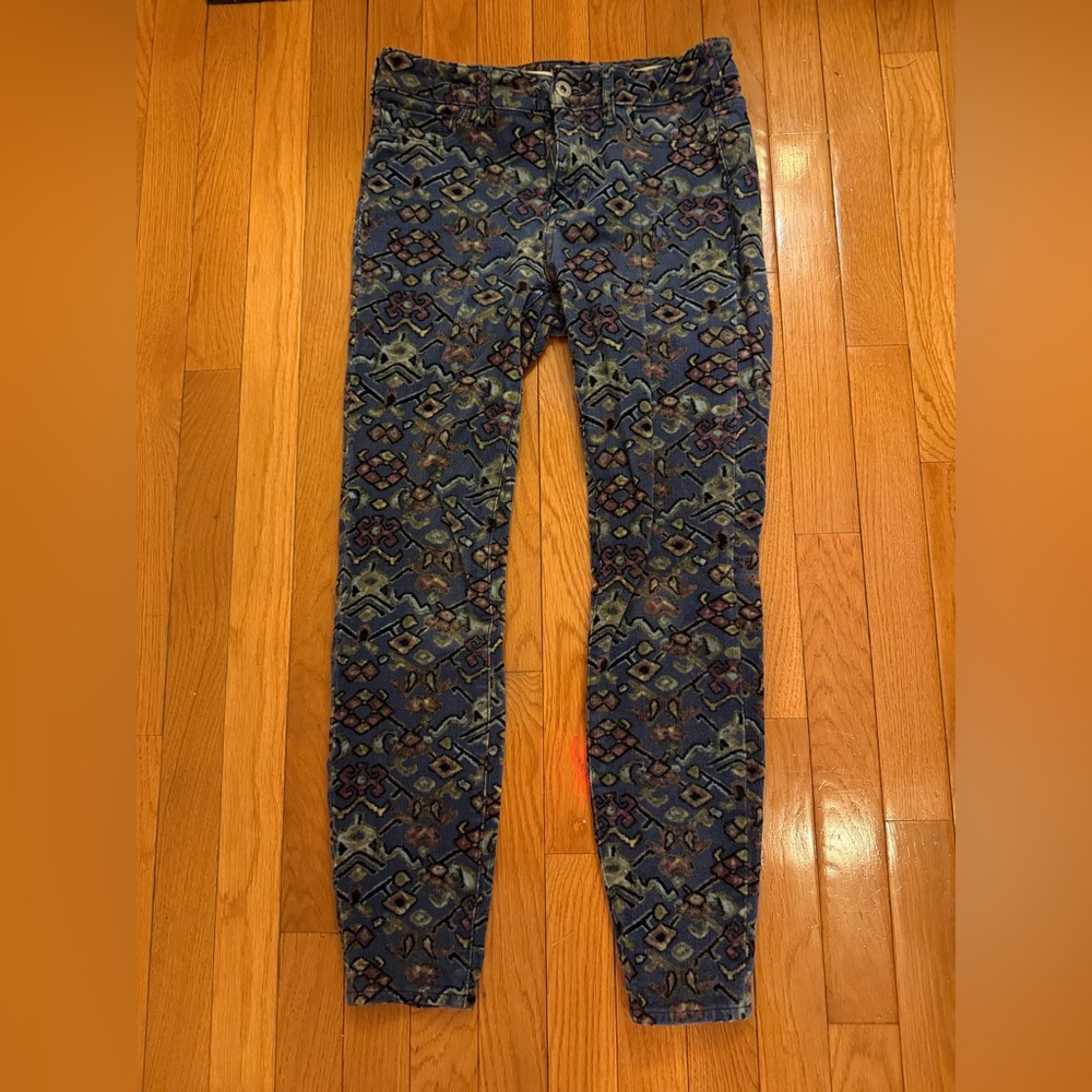 Anthropologie Blue Patterned High-Rise Skinny Corduroys